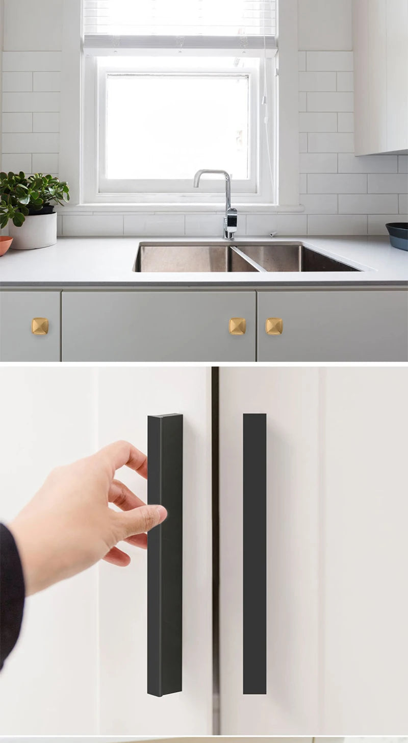 JUIDINTO 1pc Aluminium Cabinet Handle Pulls Black Handle 96-320mm Kitchen Drawer Handle for Furniture Wardrobe Closet