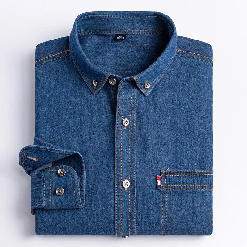 2023 Spring and Autumn Enzyme Washed Men's Long Sleeve Denim Shirt Pure Cotton Casual Fashion Outerwear Versatile Men's Clothing