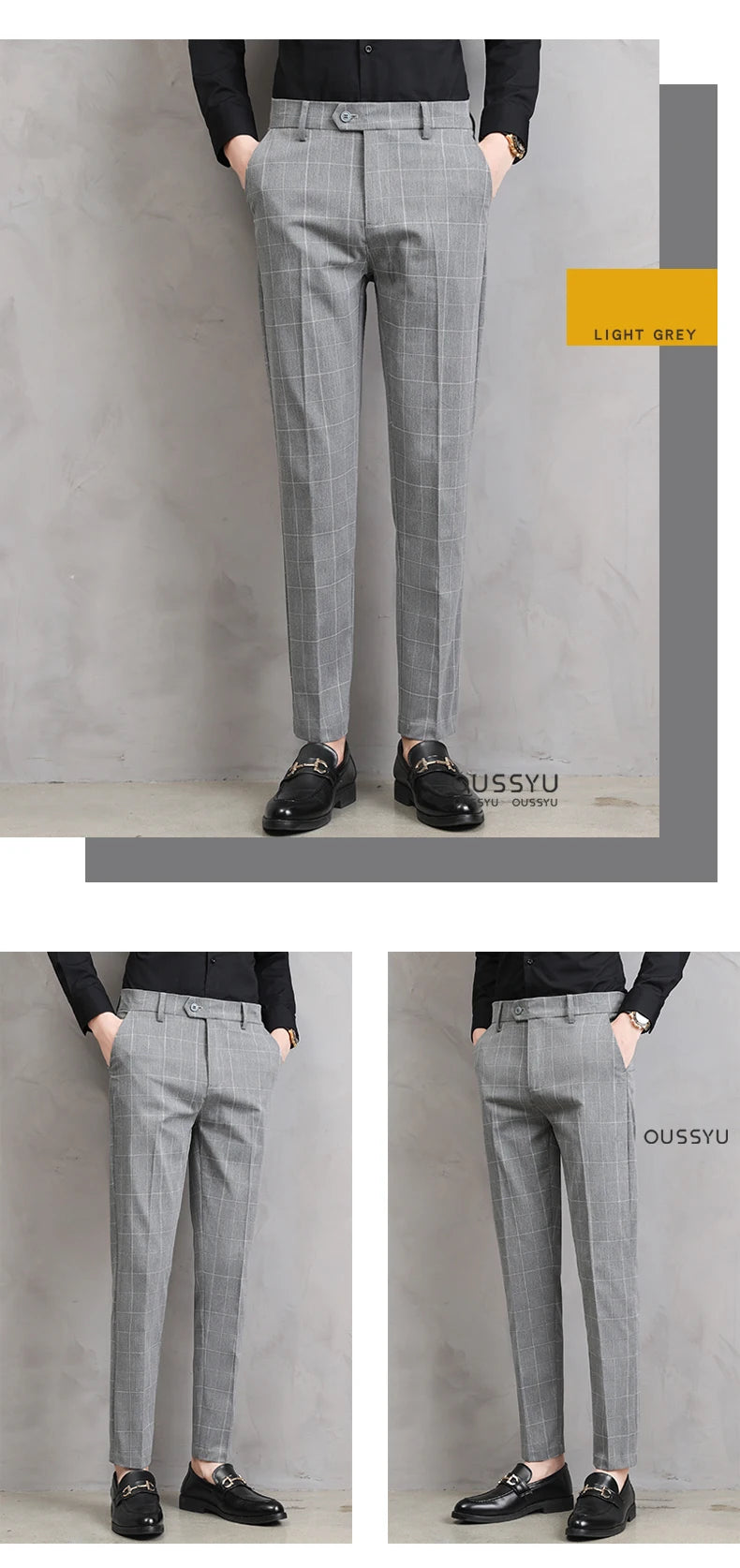 High Quality Summer Thin Plaid Pattern Formal Dress Pants Men Slim Business Work Office Party Korea Skinny Casual Trousers Male