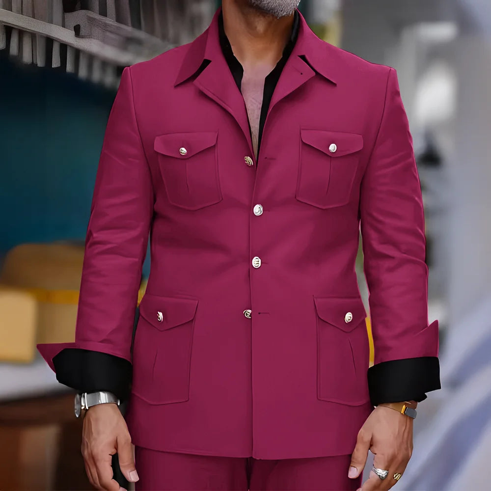 Tailored Casual Men Suits Orange 2 Pieces Set Safari Design Collar Autumn Coat Pant Business Designer Jacket Pant Men Prom Suits