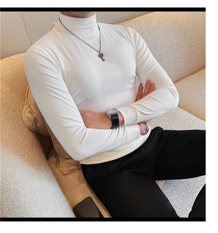 Men's T Shirts Autumn Winter New Turtleneck Long Sleeve T-Shirts For Men Clothing 2025 Slim Fit Casual Basic Tee Shirt Homme 4XL
