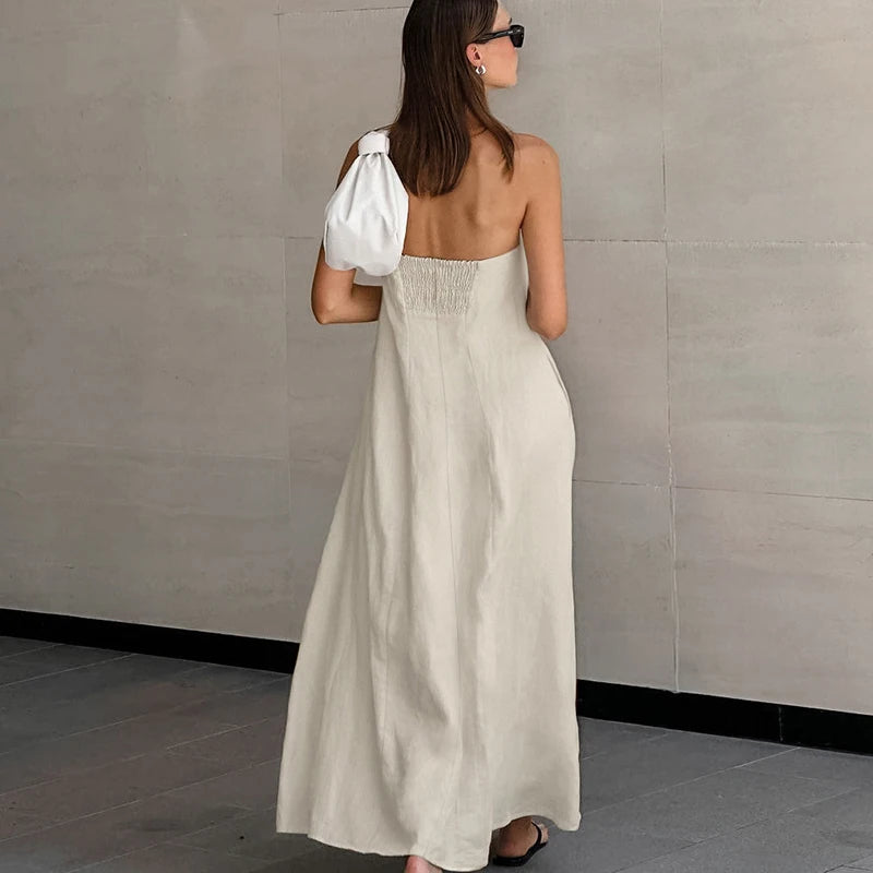 2025 Women Summer Sleeveless Sexy Long Dress 45% Cotton And 55% Linen Loose Style Strapless Maxi Dress Vestidos Clothes