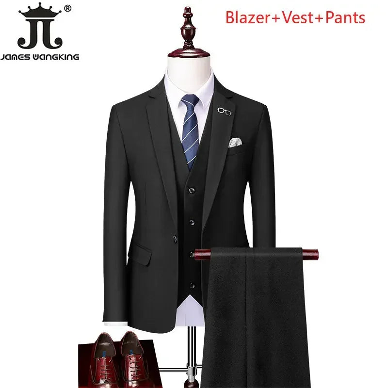 Blazer and Vest and Pants Boutique Fashion Solid Color Men's Casual Formal Office Business Suit Groom Wedding Dress Party Suit