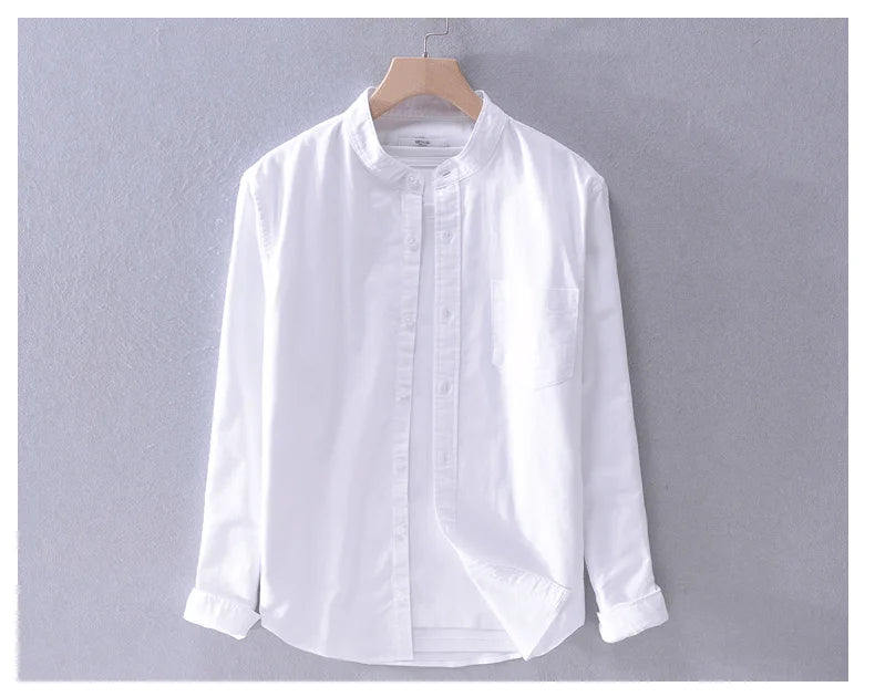 Spring Autumn New Solid Color Fashion Stand Collar Shirt Man High Street Casual Loose Button Long Sleeve Pure Cotton Cardigan