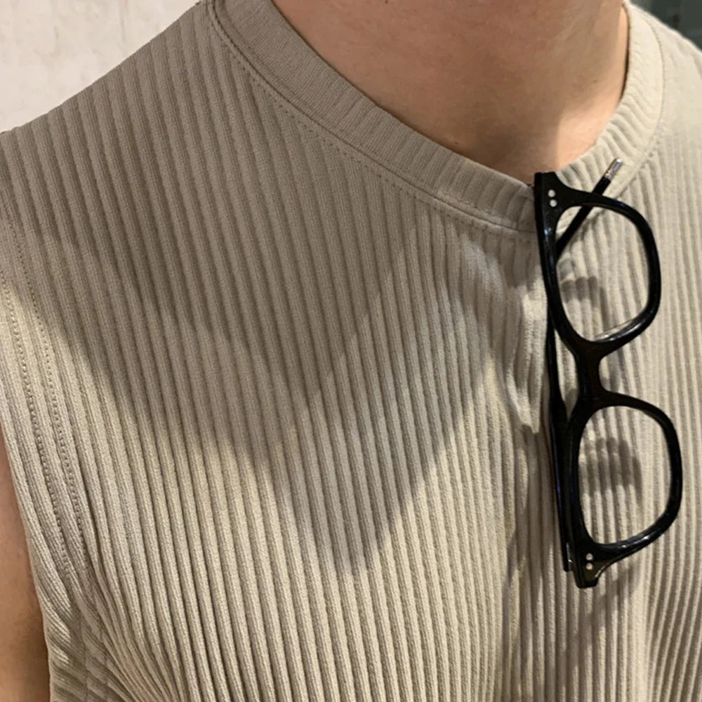 New Summer Clothing Mens Casual Tank Tops Set Luxury Korean Streetwear O Neck Solid Drape Vest and Trousers 2 Piece Suit