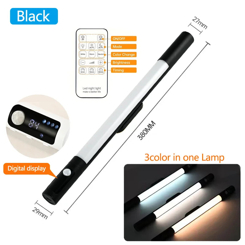 Motion Sensor Light Night Light USB Type C Rechargeable Lights Cabinet Lights For Kitchen Remote control Digital display LED