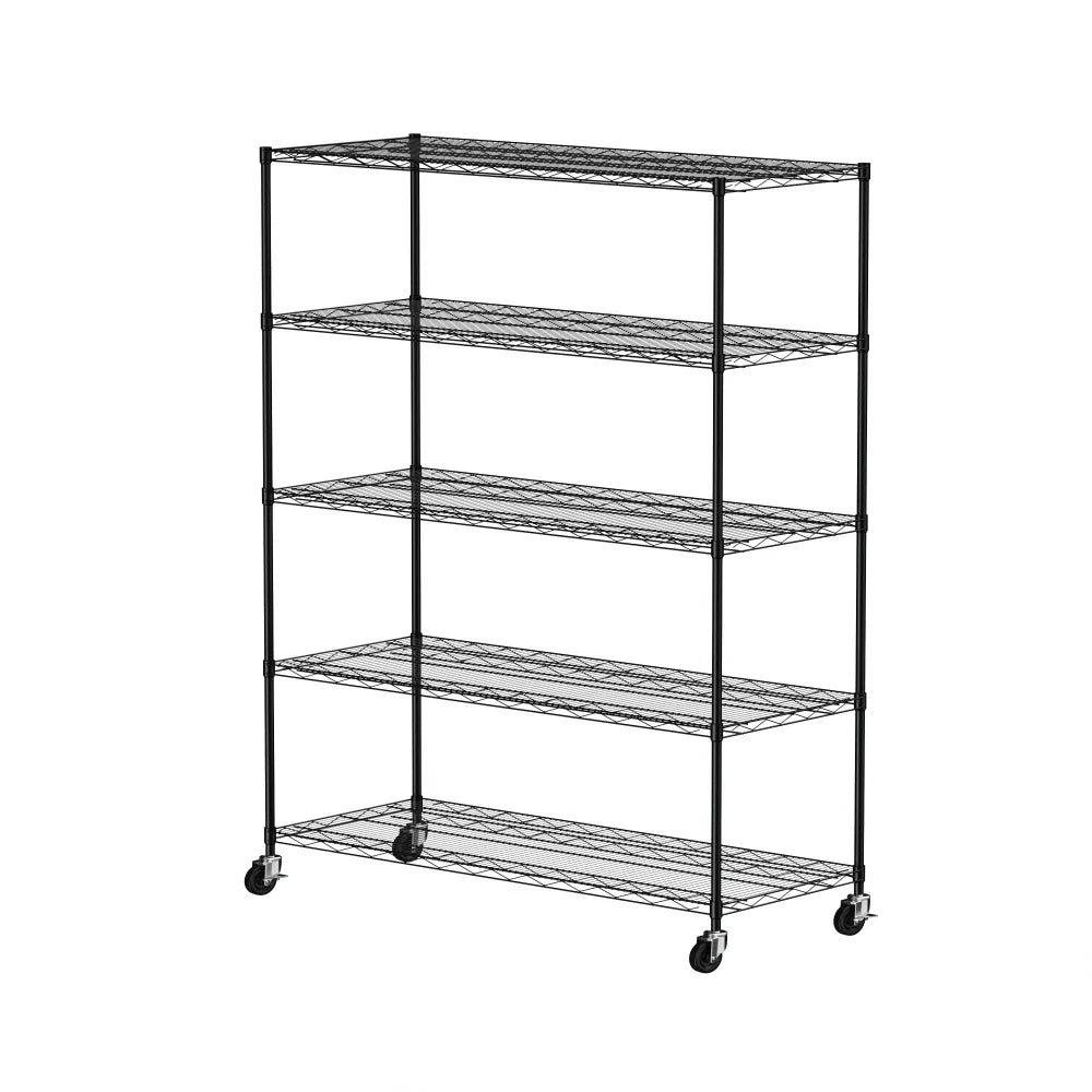 Warehouse supermarket kitchen other 5-layer heavy-duty adjustable shelves with wheels  adjustable feet  frame bearing 300 pounds