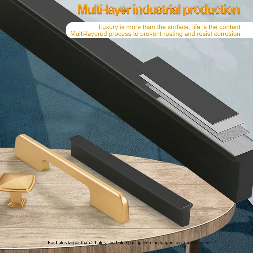 JUIDINTO 1pc Aluminium Cabinet Handle Pulls Black Handle 96-320mm Kitchen Drawer Handle for Furniture Wardrobe Closet