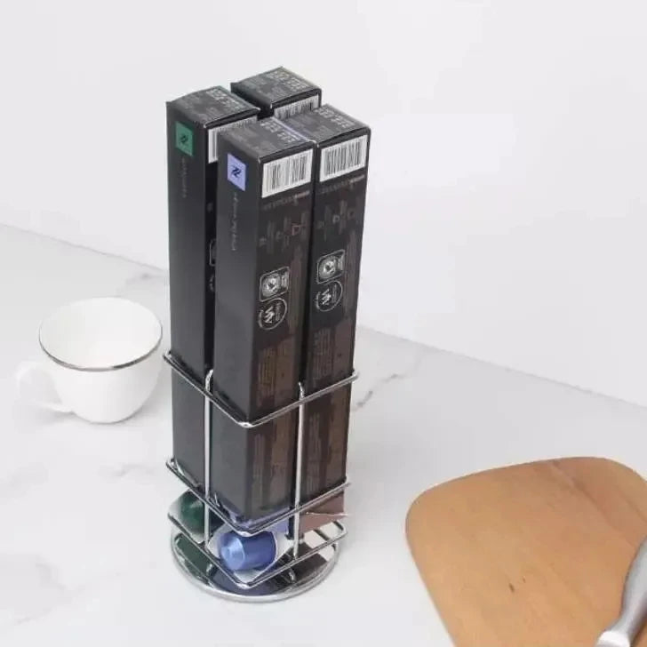 40 Pcs Black Coffee Capsule Storage Rack Metal Rotating Nespresso Storage Rack Kitchen Coffee Tower Stand