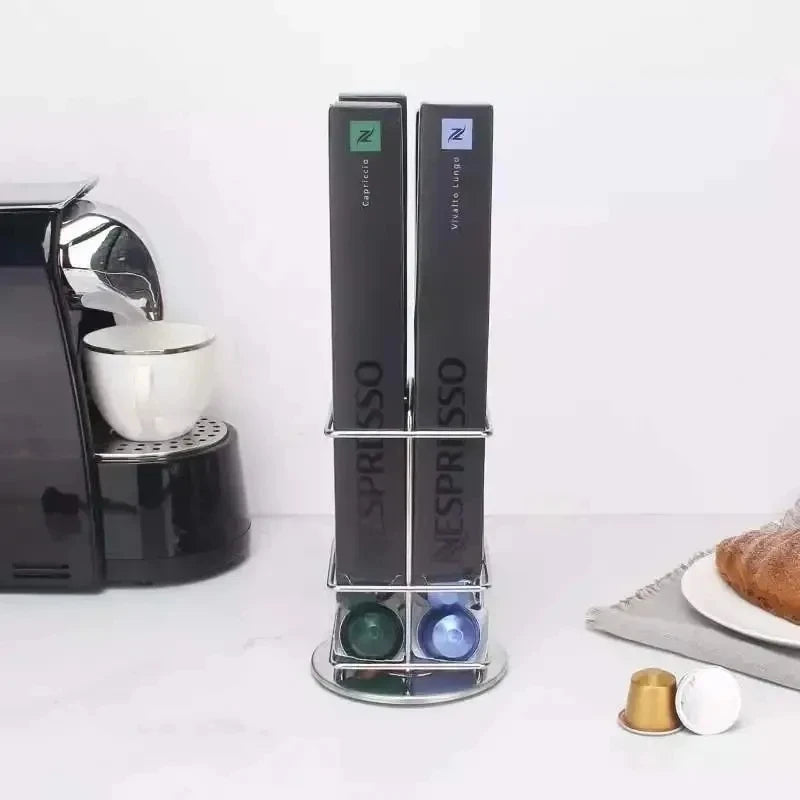 40 Pcs Black Coffee Capsule Storage Rack Metal Rotating Nespresso Storage Rack Kitchen Coffee Tower Stand