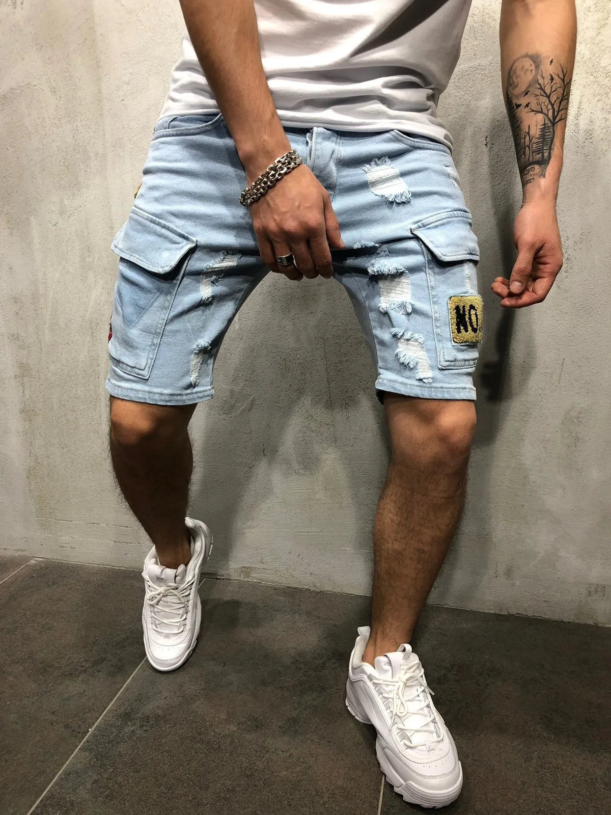 2025 Men's Summer Short Jeans High Stretch Fashion Casual Denim Shorts Male Slim Fit Elastic Badge Pockets Hole Shorts for Men