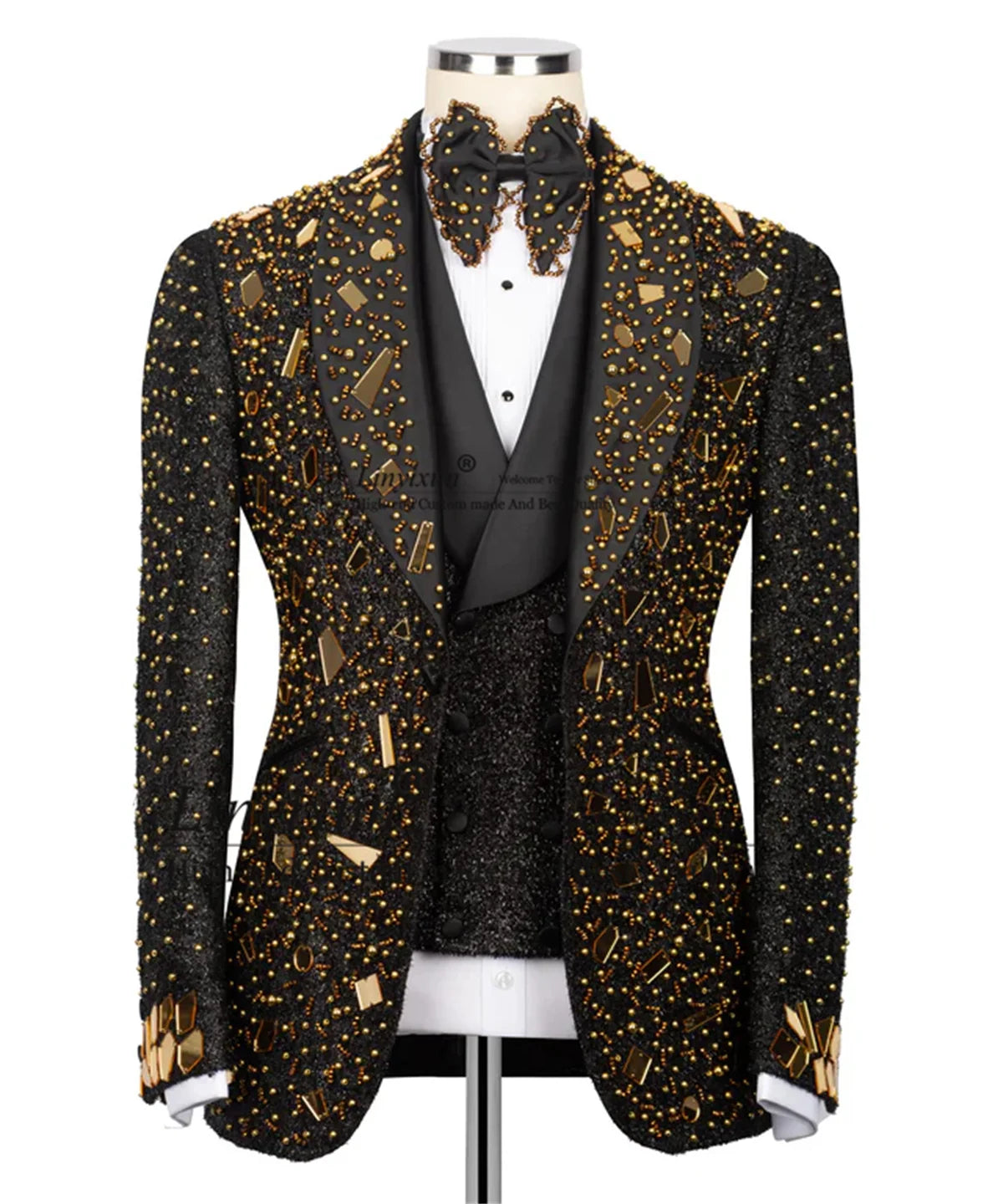 Luxury Beaded Crystals Men Suits Shawl Lapel Groom Tuxedos 3 Pieces Sets Customized Costume Homme Party Wedding Prom Blazers