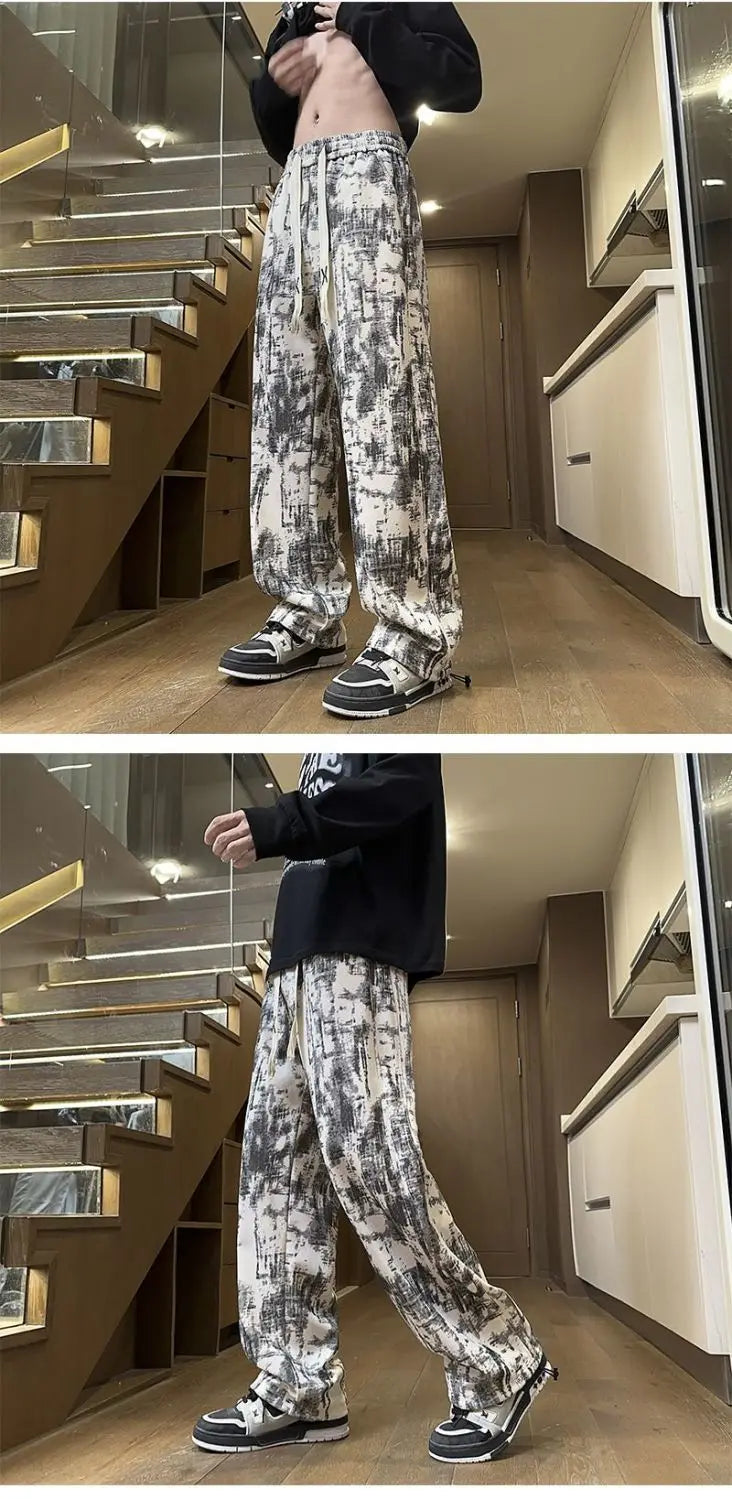 2025 New Chinese-style Spring and Summer American High Street Casual Men Tie-Dye Loose Straight Pants