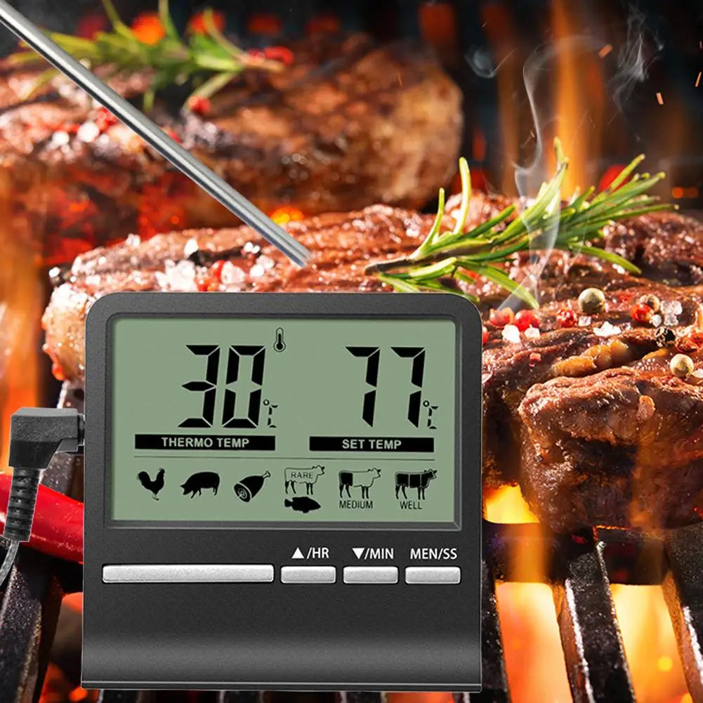 Digital Cooking Thermometer Meat Food Temperature Tester for Kitchen Oven BBQ Grill Timer Function with Probe Meat Heat Meter