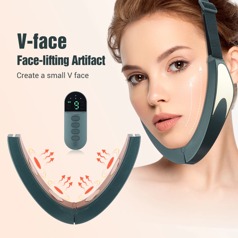 Facial Lifting Device Facial Slimming Vibration Massager Facial Heating Double Chin V Shape Lift Belt Face Hot Compress Massager
