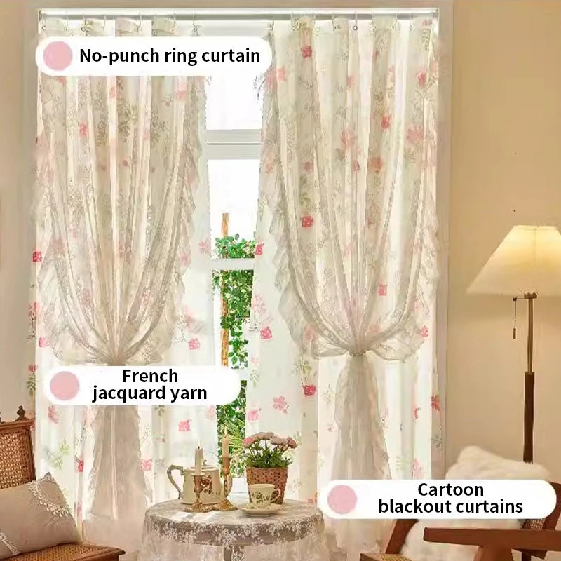 Floral Print Lace Sheer Curtain for Living Room Decoration Window Curtains for Kitchen Modern Tulle Voile Organza Curtains 레이스커튼