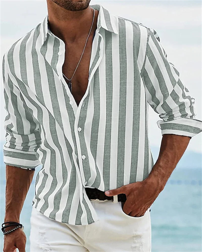 Fashion 2023 Men's Shirt Long Sleeve Striped Print Top Men Social Luxury Men's Wear Hawaiian Elegant Classic Fashion S-6XL