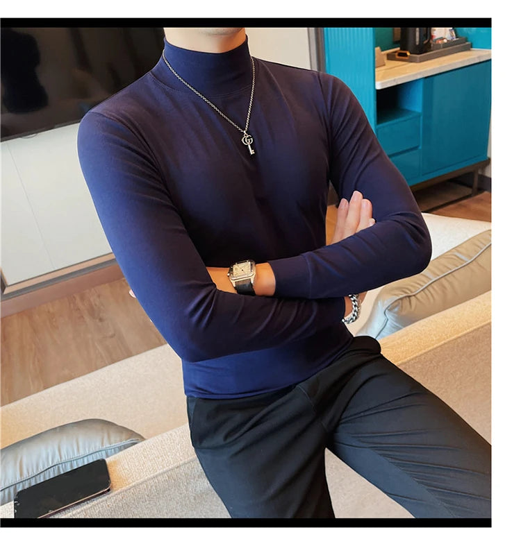 Men's T Shirts Autumn Winter New Turtleneck Long Sleeve T-Shirts For Men Clothing 2025 Slim Fit Casual Basic Tee Shirt Homme 4XL