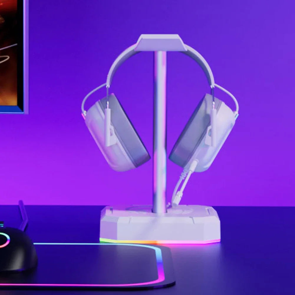 Aluminum Alloy Gaming Headphone Stand Space Saving Desktop Organizer Vertical Bracket RGB Backlight Headset Holder Display Rack