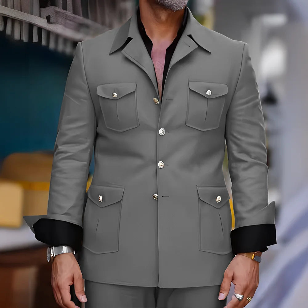 Tailored Casual Men Suits Orange 2 Pieces Set Safari Design Collar Autumn Coat Pant Business Designer Jacket Pant Men Prom Suits