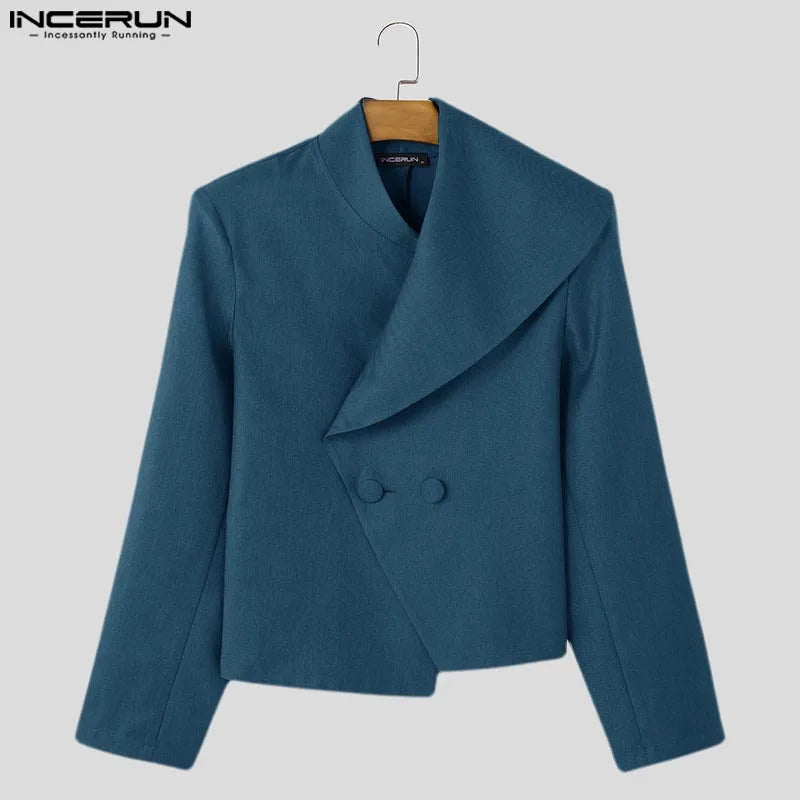 Casual Stylish Style Tops INCERUN New Men Asymmetrical Collar Suit Handsome Male Solid All-match Loose Long Sleeved Blazers 2025