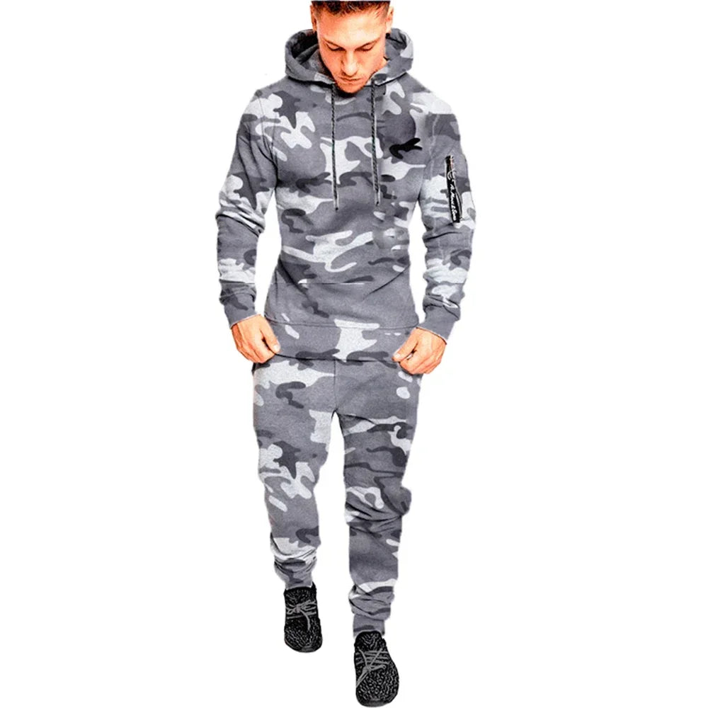 Men's Tracksuit Military Hoodie Sets Camouflage Hooded Leisure Suit Man Sweatshirt Pants Tactical Sweat Sports Suit