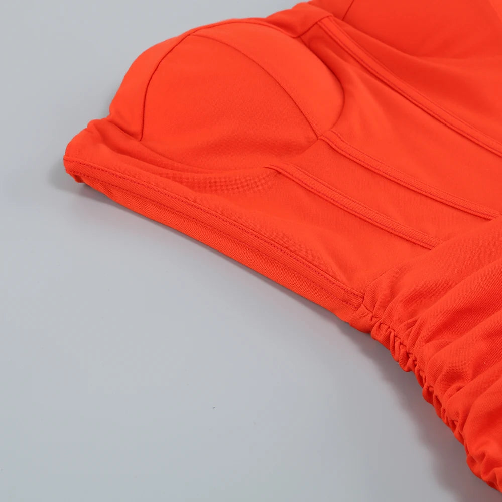 Summer New  women's Sexy breast wrapping，backless Dress, Red Wrinkled Hem Split Party ceremonial dress Long， Dress