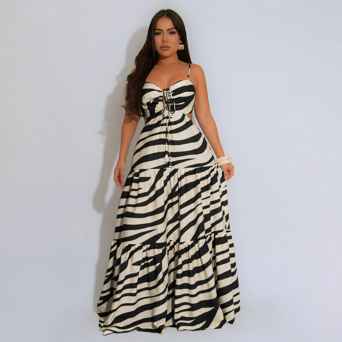 CM.YAYA Printed Women Strap Sleeveless Backless Long Dress 2025 Birthday Beach Evening Sexy Night Party Maxi Dresses Vestidos