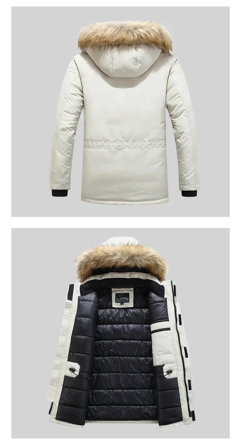 New Men Parkas Coat Windbreaker Big Pockets Wholesale Winter Parkas Men Thicken Coat Fur Hooded Jacket Overcoat Keep Warm Male