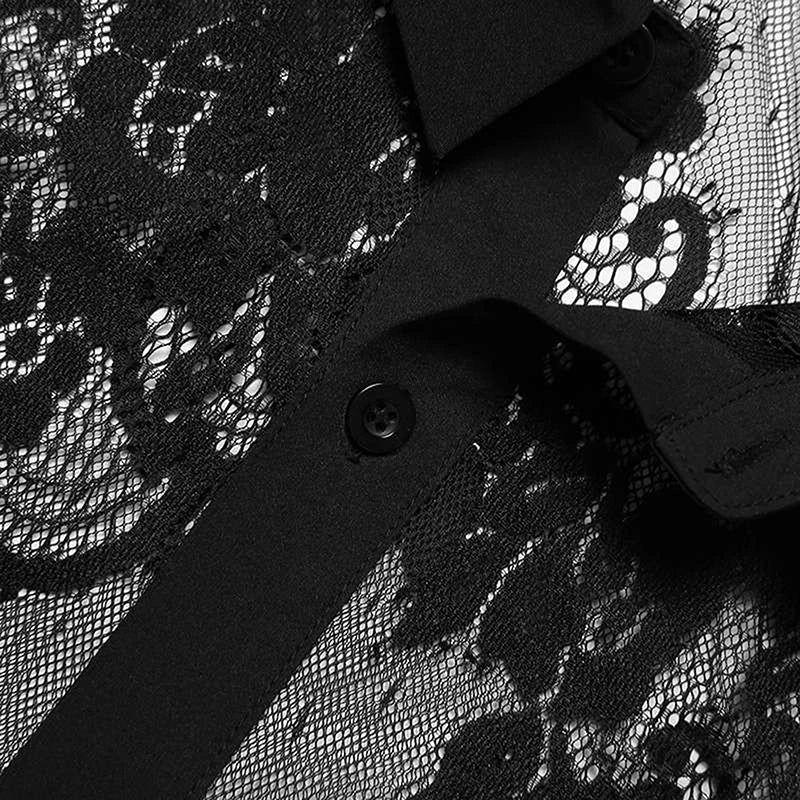 Men's Summer Shirts Lapel Neck Mesh Floral Print Long Sleeve Button-Down Casual Fashion Mature Tops