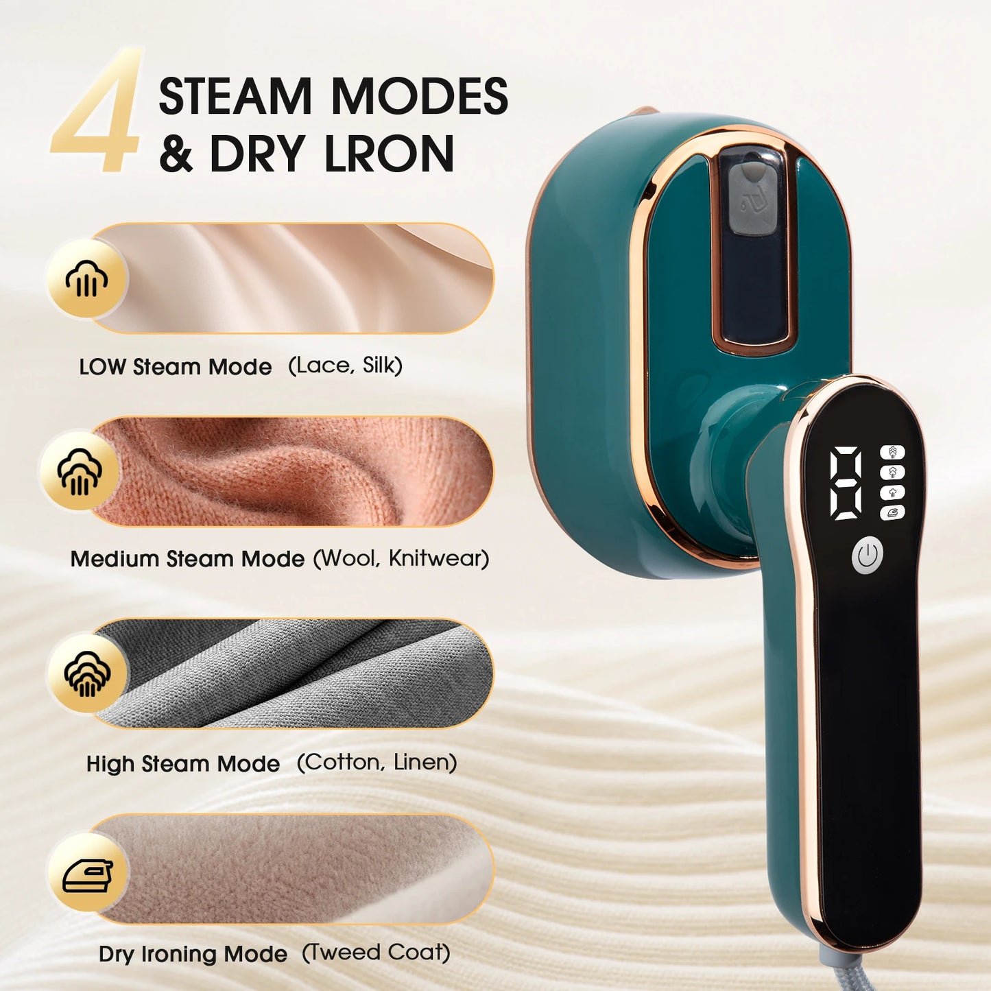 Handheld ironing machine (with steam brush), intelligent LCD electric rotary iron, portable mini iron for home and travel 6198-D