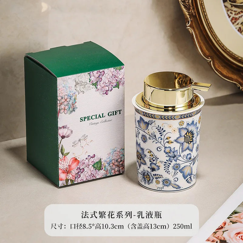 250ML Color Pattern Ceramic Lotion Bottle Facial Cleanser Foamer Home Makeup Remover Shampoo Storage Bottle Bathroom Accessories