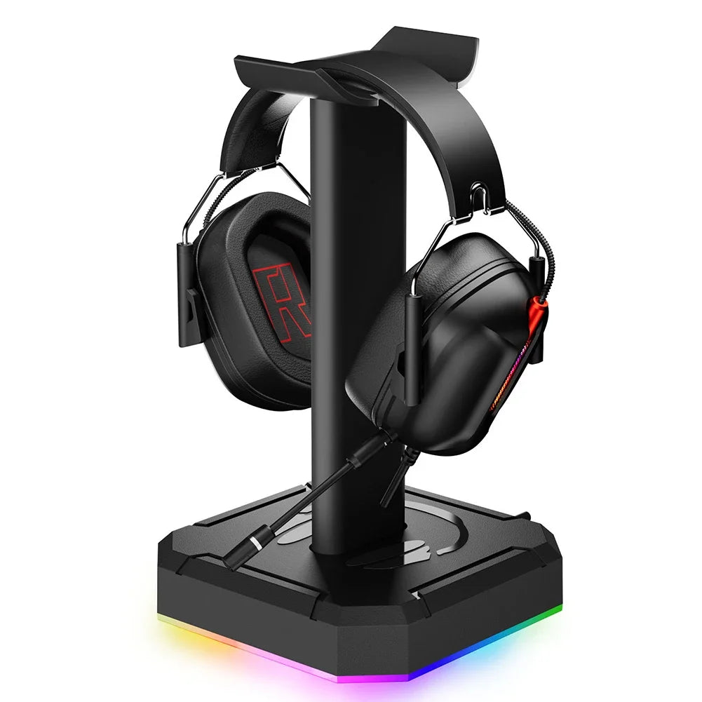 Aluminum Alloy Gaming Headphone Stand Space Saving Desktop Organizer Vertical Bracket RGB Backlight Headset Holder Display Rack