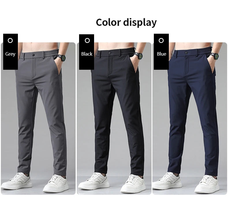 Summer Men's Casual Pants Thin Business Stretch Slim Fit Elastic Waist Jogger Korean Classic Blue Black Gray Brand Trousers Male