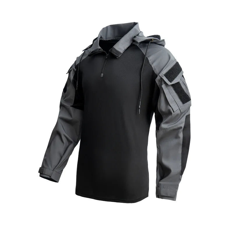 Combat Shirts Hoodies Tops Men Airsoft Tactical Shirt 1/4 Zip Long Sleeve Paintball Camping Hunting Work Clothing Wear Resistant