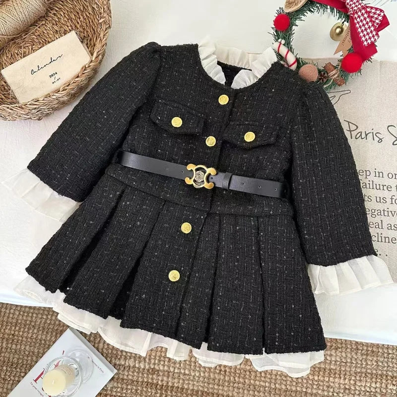 Girls Casual Dresses Pleated Dress with Fleece and Thickening Princess Dress for Girls 2 To 7 Years Kids Clothes for Girls