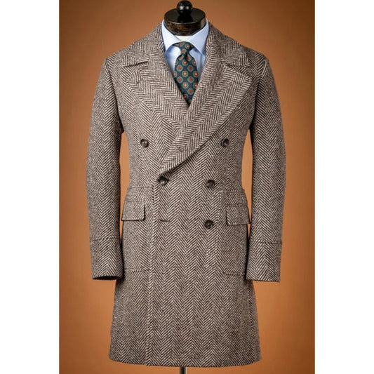 Jackets Man Men's Large Herringbone Woolen Coat Men's Autumn Clothes Comfortable and Commuting Wear Double-breasted Fashionable