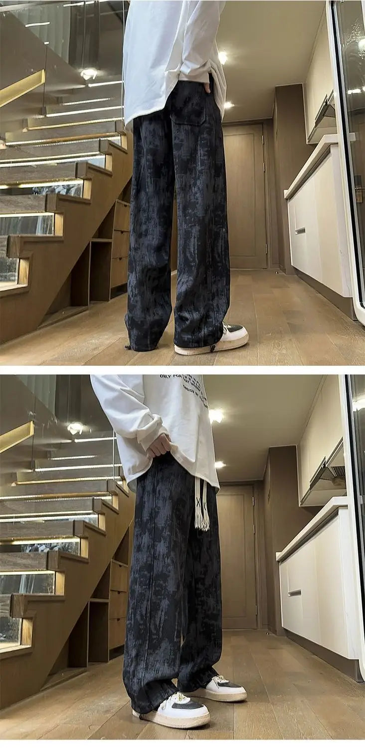 2025 New Chinese-style Spring and Summer American High Street Casual Men Tie-Dye Loose Straight Pants