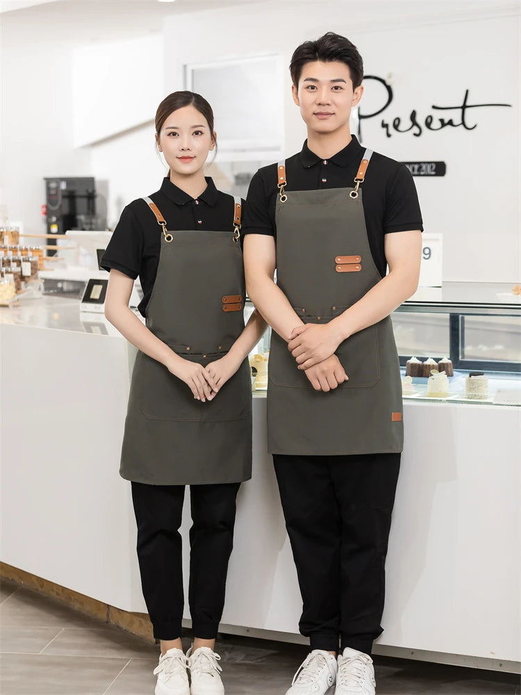 Men's Women's Kitchen Apron Custom Logo Catering Server Work Aprons Nails Hairdressing Mandil Restaurant Cafes Bar Waiter Bibs