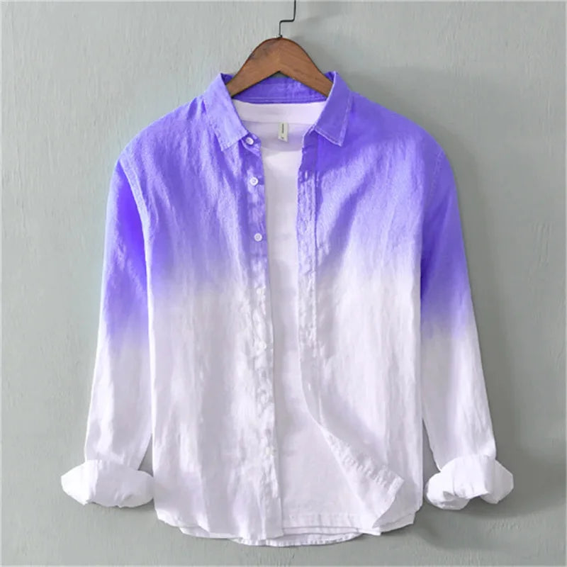 2024 New Summer Shirt Casual Long Sleeve Lapel Shirt 3D Printing Light Color Changing Men's Linen Shirt XS-6XL Fast Shipping