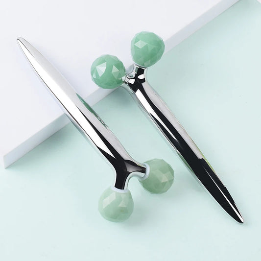 Green Aventurine 3D Roller Massager Y Shape 360 Rotate Thin Face Body Shaping Relaxation Wrinkle Remover Facial Massager Tool