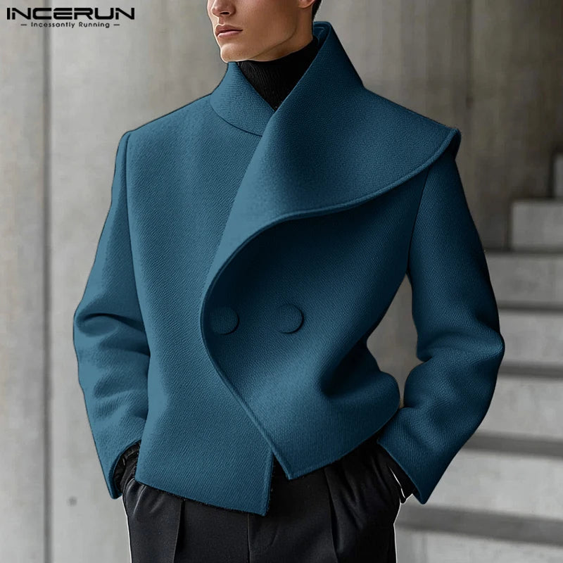 Casual Stylish Style Tops INCERUN New Men Asymmetrical Collar Suit Handsome Male Solid All-match Loose Long Sleeved Blazers 2025