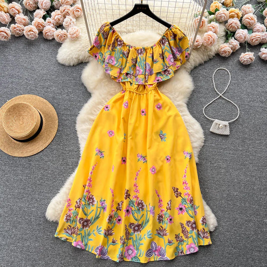 YuooMuoo 2025 New Fashion Floral Robe Print Long Dress Bohemian Women Summer Ruffle Maxi Sundress Elegant Party Vestidos