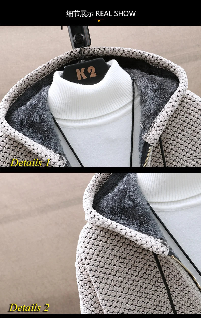 Men Cardigan Winter Hooded Solid Sweater Autumn Winter Fleece Warm Casual Sweatercoat Male Zipper Knitted Cardigans Men Clothing