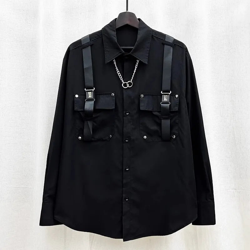 New Niche Design Fashion Brand Shirts Man Straps High-end Loose Fitting Long Blouse BF Women Shirts