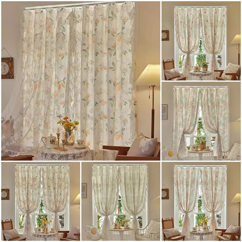 Floral Print Lace Sheer Curtain for Living Room Decoration Window Curtains for Kitchen Modern Tulle Voile Organza Curtains 레이스커튼