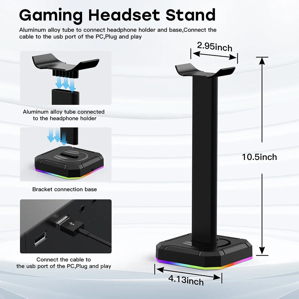 Aluminum Alloy Gaming Headphone Stand Space Saving Desktop Organizer Vertical Bracket RGB Backlight Headset Holder Display Rack