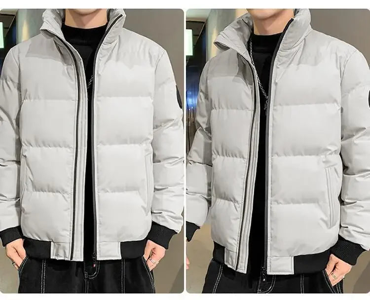 Men's Casual Cotton-padded Coat Winter Warm Thickened Solid Color Jacket Stand Collar Trendy Korean Style Fit Padded Jacket