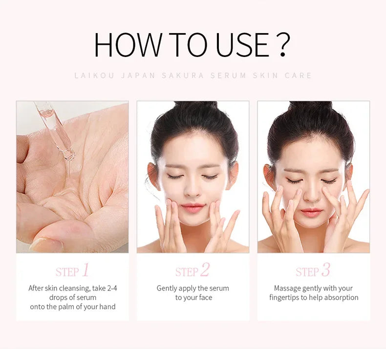 LAIKOU Cherry Blossom or Rose Essence Solution Moisturizing Facial Care Brighten Tighten Hydrating Repair Soothe Soften 100ml