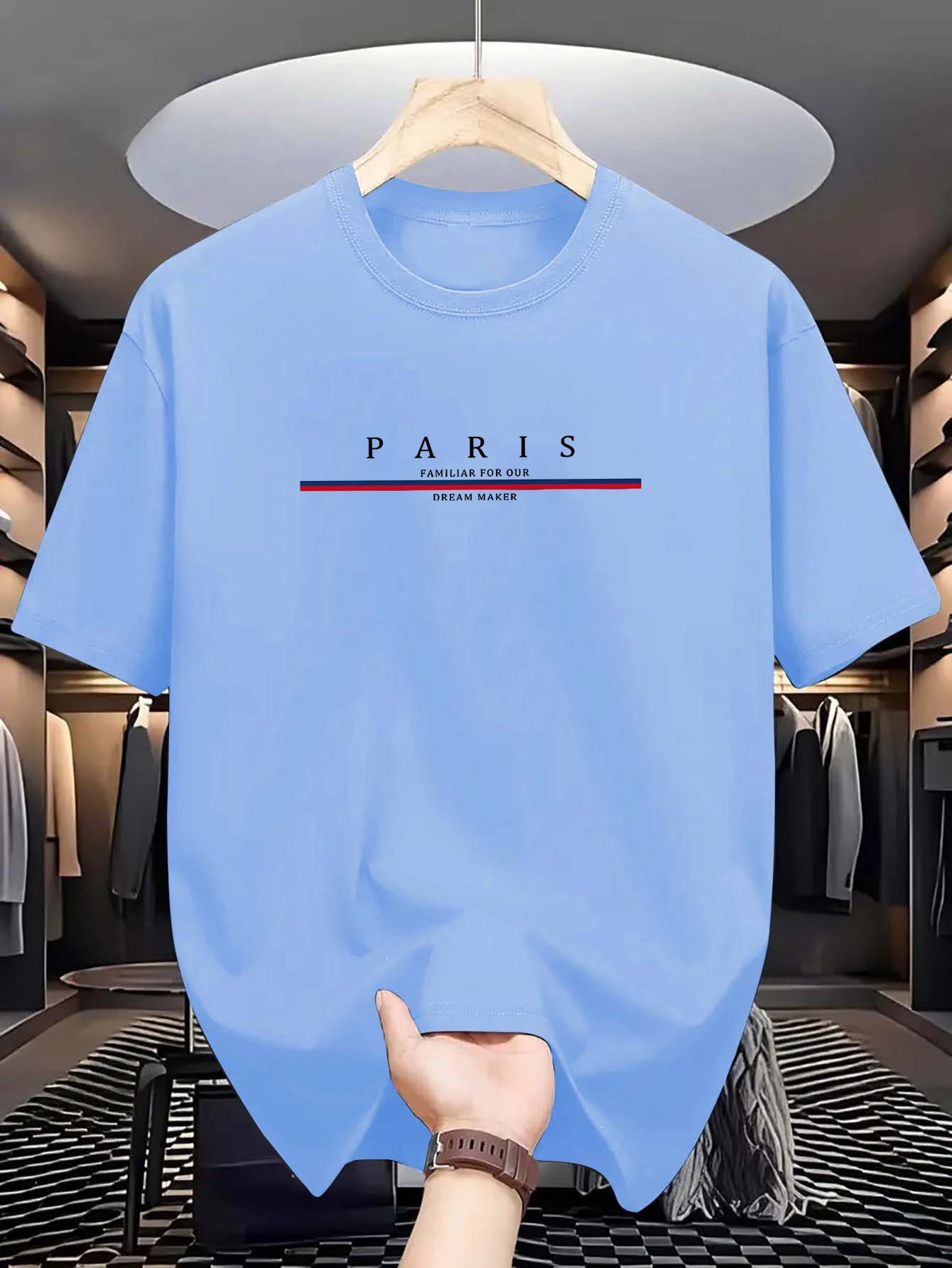 Men's 100% pure cotton summer casual loose fashion Paris letter printed comfortable round neck short sleeved T-shirt top